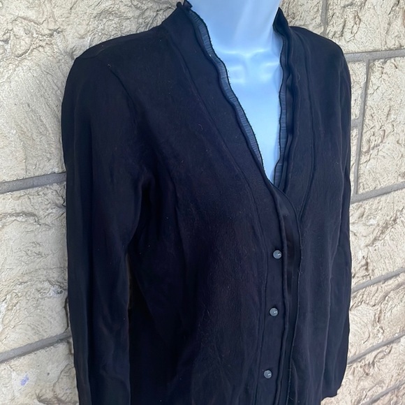 AK Anne Klein black cardigan mesh coller Button up Size Small - Picture 2 of 6